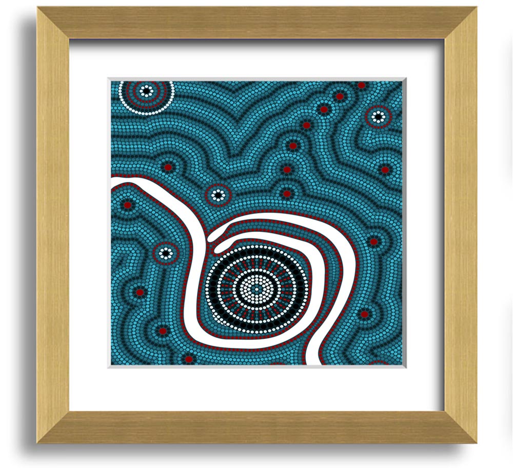 Aboriginal Pattern 1 Square Framed Print showcasing vibrant colors and unique design, ready to hang.